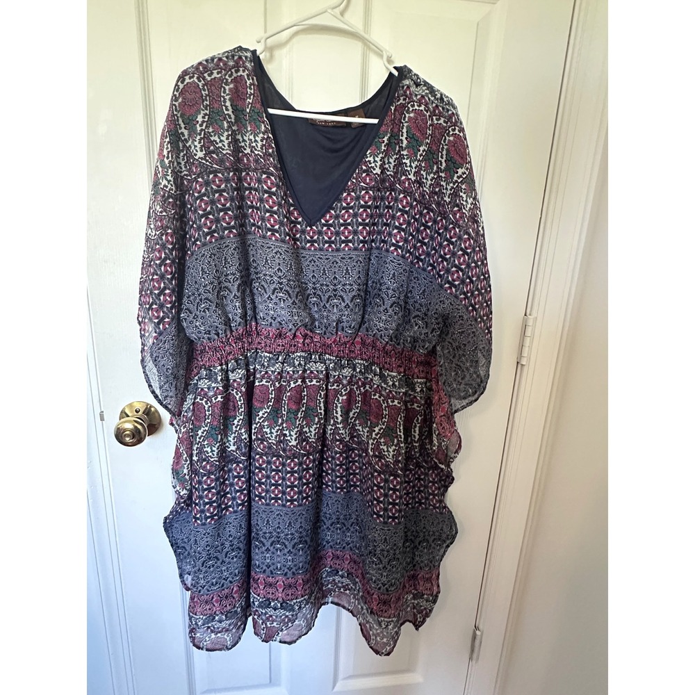 Speed Control New York 3X Paisley Smocked Waist Peasant Gypsy Kaftan Dress Navy